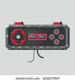 Retro style gamepad. Videogame joystick. Realistic material design controller. Pro gamer device. Vector illustration on isolated background.
