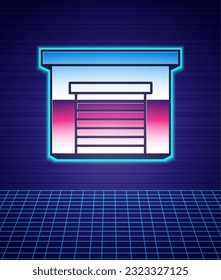 Retro style Garage icon isolated futuristic landscape background. 80s fashion party. Vector
