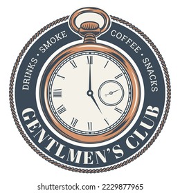 retro style gentleman club clock. gentleman pocket watch logo vector illustration