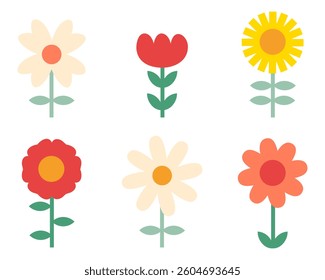 Retro style geometric abstract flowers collection. Vector clipart set for stickers, labels, cards. Isolated brutalist design illustration.




