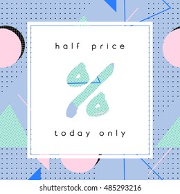 Retro style geometric composition in pink, green, pastel purple and black. Modern and creative sale poster, sale brochure, discount offer design.