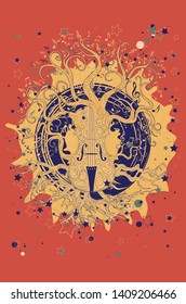 Retro style geometric music themed poster with violin tree design.