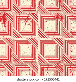 Retro style geometric seamless background, vintage vector repeat pattern with aged grunge dirty texture.