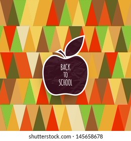 Retro style geometrical background with triangles and apple sticker. Back to school concept. Vector illustration