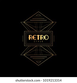 Retro style golden and black vector illustration, elegant emblem logo, vintage template for invitation, greeting card, placard, poster, flyer or banner