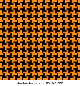 Retro style goose foot seamless pattern in black and orange colors. Scottish checkered background. Fashion flat illustration. Design for wallpaper, textile, wrapping