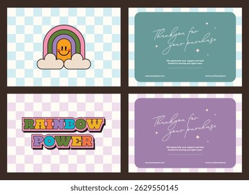 Retro style greeting card layout with colorful thank you lettering perfect for expressing gratitude party favor tags gift cards decorations or printable stationery