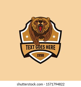 Retro style grizzly bear roar emblem  logo template