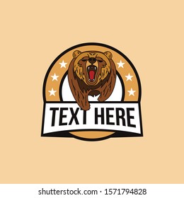 Retro style grizzly bear roar emblem  logo template