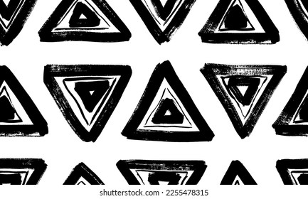 Retro style hand drawn seamless pattern with triangles. Trendy endless geometric background.
