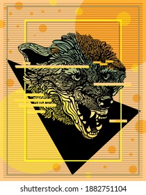 retro style hand drawn wolf illustration poster design