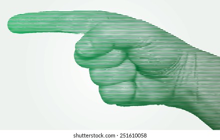 Retro style hand with pointing finger vector background.