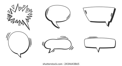 Retro style handdrawn comic speech bubbles collection. Vintage design on transparent background. Perfect for pop art illustrations and graphic projects.
