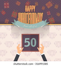Retro Style Happy Birthday Vector Design. Announcement and Celebration Message Poster, Flyer, Age Fifty