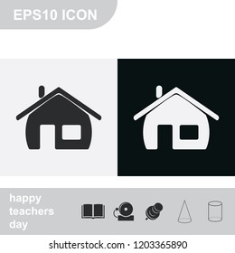Retro style home flat black and white vector icon.