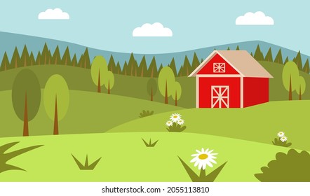 Retro-Haus mit Wald