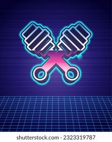 Retro style Honey dipper stick icon isolated futuristic landscape background. Honey ladle. 80s fashion party. Vector