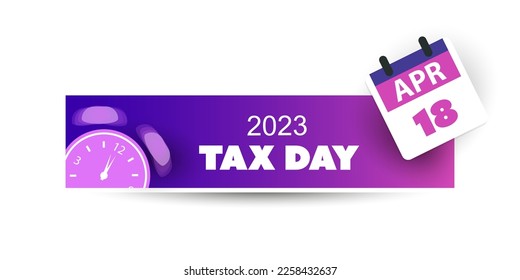 Retro Style Horizontal Tax Day Reminder Concept Banner with Clock for Web Design - USA Tax Deadline Due Date for IRS Federal Income Tax Returns:18th April, Year 2023 - Vector Template