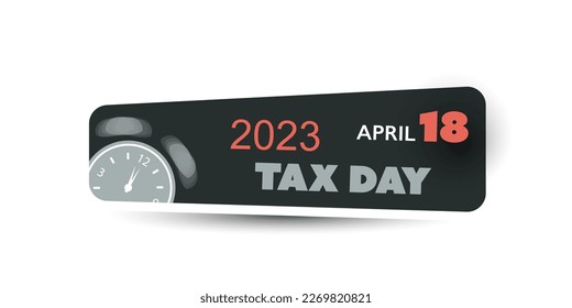 Retro Style Horizontal Tax Day Reminder Concept Banner with Ringing Clock for Web Design - USA Tax Deadline Due Date for IRS Federal Income Tax Returns: 18th April, Year 2023 - Vector Template