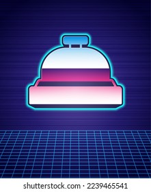 Retro style Hotel service bell icon isolated futuristic landscape background. Reception bell. 80s fashion party. Vector