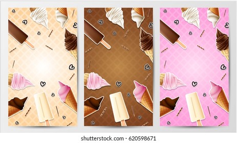 Retro style ice cream banners