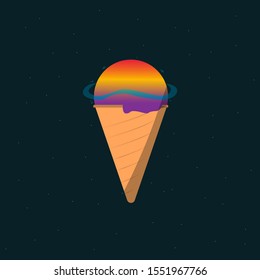 Retro style ice cream planet.The custom planet in sweet dessert.Vector Illustration RPS.10