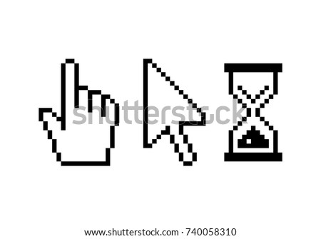 Retro style icons. Pixel computer cursors set.