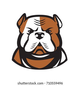 Retro style illustration of an American Bulldog head,a breed of utility dog, viewed from front on isolated background. svg