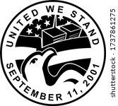 Retro style illustration of an American Eagle and World trade Center WTC building with USA star spangled banner or stars and stripes flag with words United We Stand September 11, 2001 911.