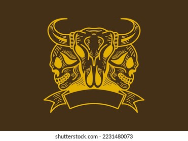 Retro style illustration design of a bull head and skull