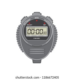 Retro style illustration of a  digital stopwatch or timer and counting up to one millisecond on isolated background.