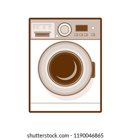Retro style illustration of a  front loading washing machine in washing mode on isolated background.