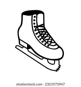 Retro style illustration of Ice skates or ice skating shoes boots with blades viewed from side on isolated background done in cartoon black and white.