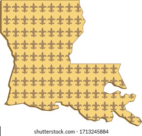 Retro style illustration of an outline of Louisiana state map of United States of America, USA with fleur-de-lis inside on isolated background.