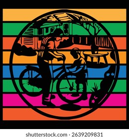 Retro Style Illustration of a Person on a Bicycle, Vintage Vibe