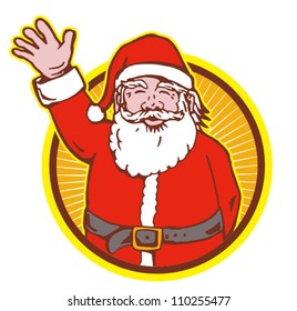 Retro style illustration of santa claus saint nicholas father christmas on isolated white background waving hand.