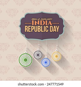 Retro Style India Repubic Day 26 January Celebration Card, Background, Badges Vector Template Hanging India Flag Elements