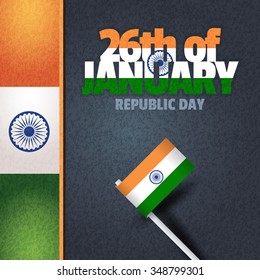 Retro Style India Republic Day 26th of January Celebration Card, Leather Background, Badges Vector Template