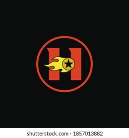 Retro style initial letter H with ball and fire logo template