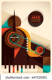 Retro style Jazz poster design, with abstract composition made of music instruments. Vector illustration.