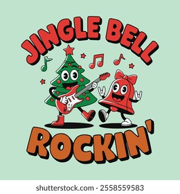 Retro style Jingle Bells Rockin Christmas design illustration vector