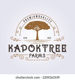 Retro Style Kapok Tree Farm Logo Vintage Classic Vector Illustration Design