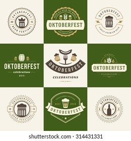 Retro style labels, badges and logos set Beer festival Oktoberfest celebrations text. Vector illustration.