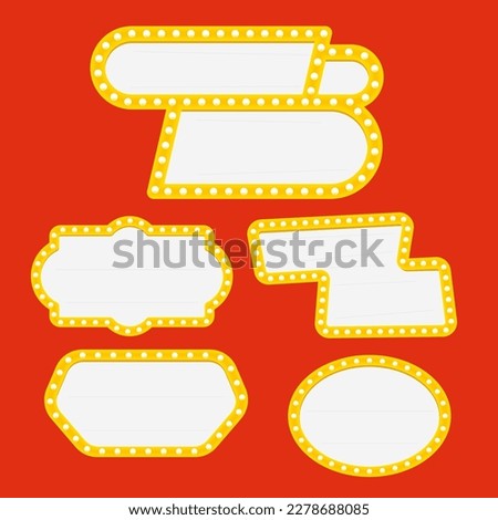 Retro style . Lamps lighted vector illustration Frames signboard template with lamps different shape in retro cartoon style. For christmas or new year postcard, decoration flyers for party or cinema e