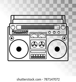 Retro style line cassette boombox. Transparent background. For party flyer.