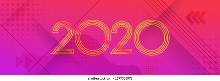 Retro style lines 2020 New Year on yellow background geometric style. Creative element for design cards invitations party for the New Year 2020 Happy New Year 2020 90s style Logo Text Design.