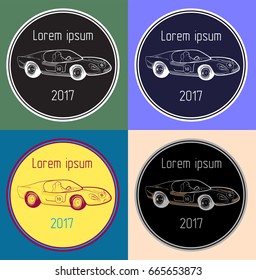 retro style logo with 4 racing cars