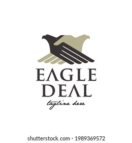 retro style logo design for eagle and handshake, logo premium vector