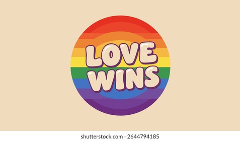 Retro Style Love Wins Badge in Rainbow Colors for Pride Month