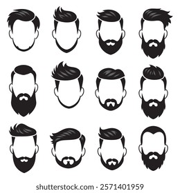 Retro style male vector illustrations with gentleman-inspired haircuts beards and mustaches in vintage sketches ideal for urban fashion and classic barber designs